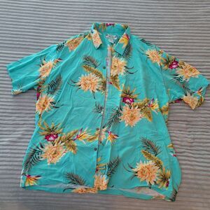 Vintage Two Palms Green Floral Made In Hawaii Hawaiian Shirt Men’s Size XL